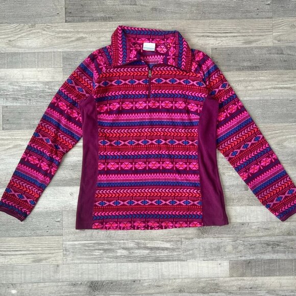 Columbia Jackets & Blazers - Columbia Fuschia Aztec Print 1/4 Zip Fleece Pullover Jacket Women's Large L35